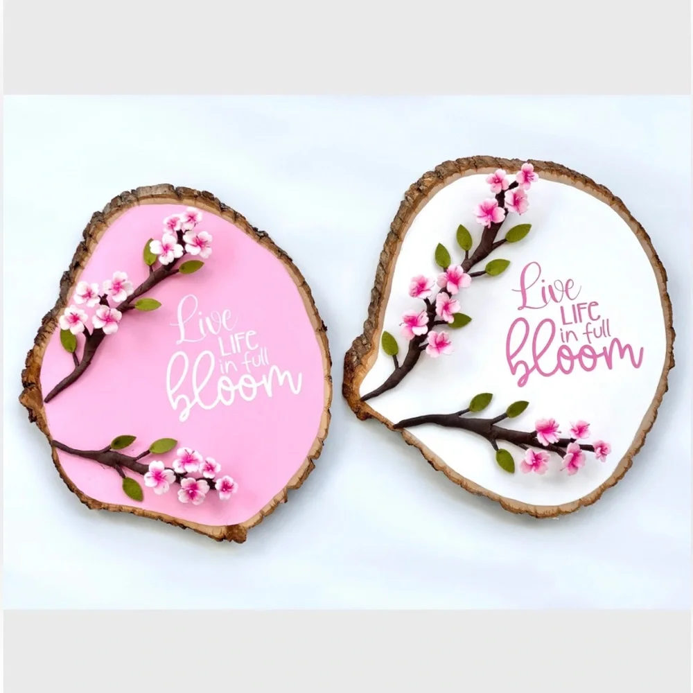 Pink Background With White Cherry Blossoms/Live Life in Full Bloom Wall Art - Picture 3 of 3